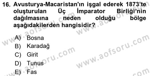 Birinci Dünya Savaşı’nda Türk Cepheleri Dersi 2023 - 2024 Yılı (Vize) Ara Sınavı 16. Soru