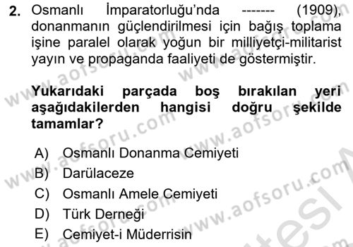 Birinci Dünya Savaşı’nda Türk Cepheleri Dersi 2023 - 2024 Yılı (Final) Dönem Sonu Sınav Soruları 2. Soru