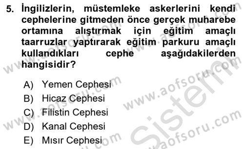 Birinci Dünya Savaşı’nda Türk Cepheleri Dersi 2023 - 2024 Yılı (Final) Dönem Sonu Sınavı 5. Soru