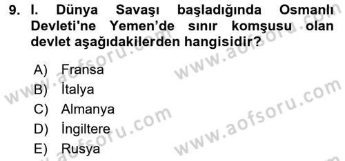 Birinci Dünya Savaşı’nda Türk Cepheleri Dersi 2023 - 2024 Yılı (Final) Dönem Sonu Sınavı 9. Soru