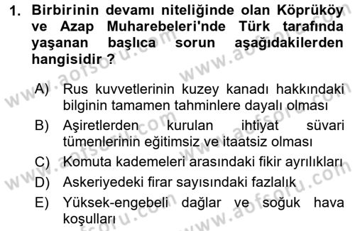 Birinci Dünya Savaşı’nda Türk Cepheleri Dersi 2023 - 2024 Yılı Yaz Okulu Sınav Soruları 1. Soru