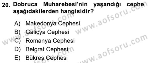 Birinci Dünya Savaşı’nda Türk Cepheleri Dersi 2023 - 2024 Yılı Yaz Okulu Sınav Soruları 20. Soru