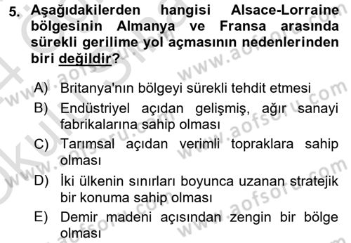 Birinci Dünya Savaşı’nda Türk Cepheleri Dersi 2023 - 2024 Yılı Yaz Okulu Sınav Soruları 5. Soru