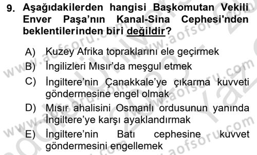 Birinci Dünya Savaşı’nda Türk Cepheleri Dersi 2023 - 2024 Yılı Yaz Okulu Sınav Soruları 9. Soru
