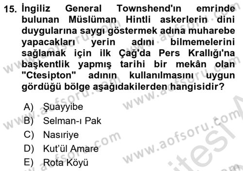 Birinci Dünya Savaşı’nda Türk Cepheleri Dersi 2024 - 2025 Yılı (Vize) Ara Sınav Soruları 15. Soru