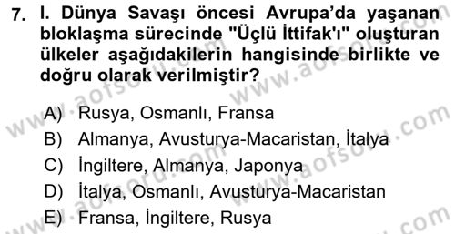 Birinci Dünya Savaşı’nda Türk Cepheleri Dersi 2024 - 2025 Yılı (Vize) Ara Sınav Soruları 7. Soru