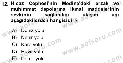 Birinci Dünya Savaşı’nda Türk Cepheleri Dersi 2024 - 2025 Yılı (Final) Dönem Sonu Sınav Soruları 12. Soru