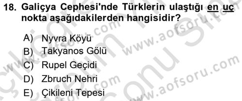 Birinci Dünya Savaşı’nda Türk Cepheleri Dersi 2024 - 2025 Yılı (Final) Dönem Sonu Sınav Soruları 18. Soru
