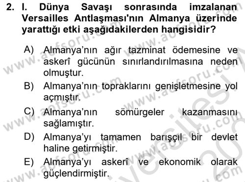 Birinci Dünya Savaşı’nda Türk Cepheleri Dersi 2024 - 2025 Yılı (Final) Dönem Sonu Sınav Soruları 2. Soru