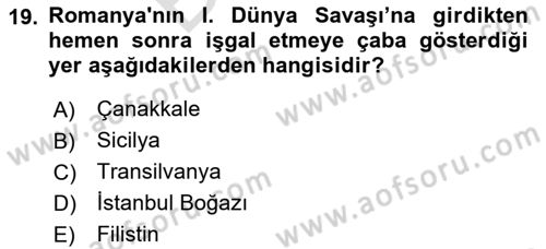 Birinci Dünya Savaşı’nda Türk Cepheleri Dersi 2025 - 2026 Yılı (Final) Dönem Sonu Sınav Soruları 19. Soru
