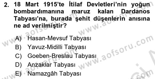 Birinci Dünya Savaşı’nda Türk Cepheleri Dersi 2025 - 2026 Yılı (Final) Dönem Sonu Sınav Soruları 2. Soru