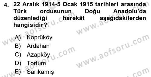 Birinci Dünya Savaşı’nda Türk Cepheleri Dersi 2025 - 2026 Yılı (Final) Dönem Sonu Sınav Soruları 4. Soru