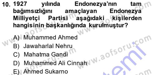 Sömürgecilik Tarihi (Avrupa-Amerika) Dersi 2014 - 2015 Yılı (Vize) Ara Sınav Soruları 10. Soru