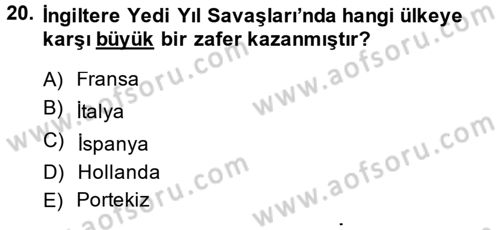 Sömürgecilik Tarihi (Avrupa-Amerika) Dersi 2014 - 2015 Yılı (Vize) Ara Sınav Soruları 20. Soru