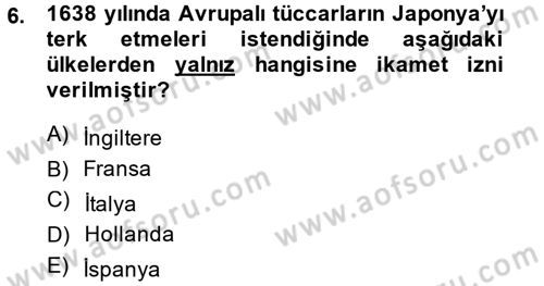 Sömürgecilik Tarihi (Avrupa-Amerika) Dersi 2014 - 2015 Yılı (Vize) Ara Sınav Soruları 6. Soru