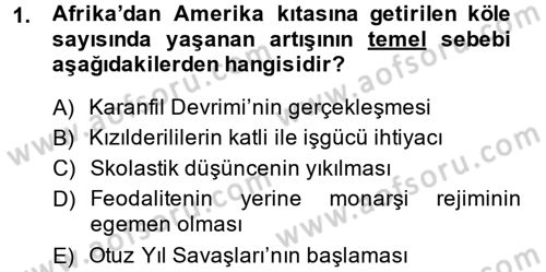 Sömürgecilik Tarihi (Avrupa-Amerika) Dersi 2014 - 2015 Yılı (Final) Dönem Sonu Sınav Soruları 1. Soru