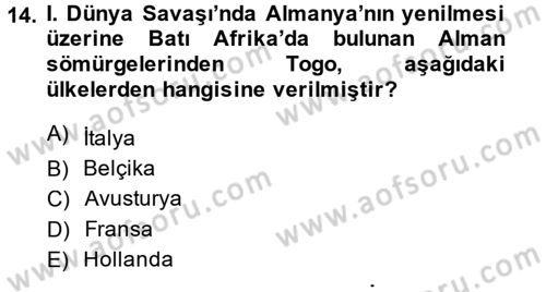Sömürgecilik Tarihi (Avrupa-Amerika) Dersi 2014 - 2015 Yılı (Final) Dönem Sonu Sınav Soruları 14. Soru