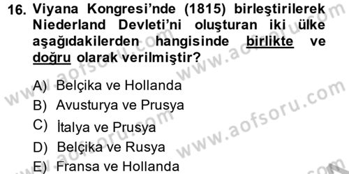 Sömürgecilik Tarihi (Avrupa-Amerika) Dersi 2014 - 2015 Yılı (Final) Dönem Sonu Sınav Soruları 16. Soru