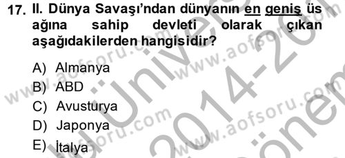 Sömürgecilik Tarihi (Avrupa-Amerika) Dersi 2014 - 2015 Yılı (Final) Dönem Sonu Sınav Soruları 17. Soru