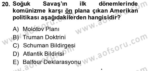 Sömürgecilik Tarihi (Avrupa-Amerika) Dersi 2014 - 2015 Yılı (Final) Dönem Sonu Sınav Soruları 20. Soru