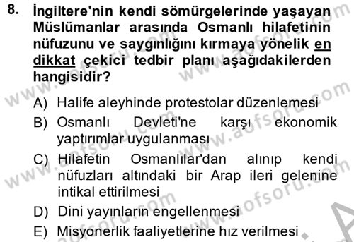 Sömürgecilik Tarihi (Avrupa-Amerika) Dersi 2014 - 2015 Yılı (Final) Dönem Sonu Sınav Soruları 8. Soru