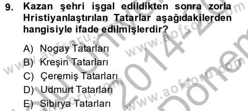 Sömürgecilik Tarihi (Avrupa-Amerika) Dersi 2014 - 2015 Yılı (Final) Dönem Sonu Sınav Soruları 9. Soru