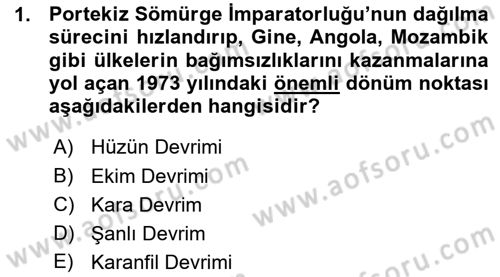 Sömürgecilik Tarihi (Avrupa-Amerika) Dersi Ara Sınavı Deneme Sınav Soruları 1. Soru