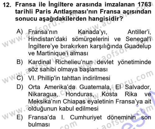 Sömürgecilik Tarihi (Avrupa-Amerika) Dersi 2015 - 2016 Yılı (Vize) Ara Sınav Soruları 12. Soru