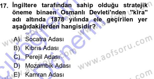 Sömürgecilik Tarihi (Avrupa-Amerika) Dersi Ara Sınavı Deneme Sınav Soruları 17. Soru