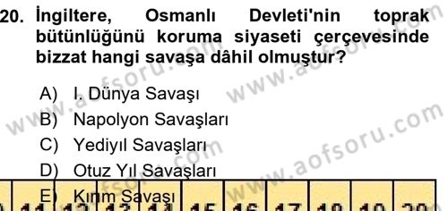 Sömürgecilik Tarihi (Avrupa-Amerika) Dersi Ara Sınavı Deneme Sınav Soruları 20. Soru