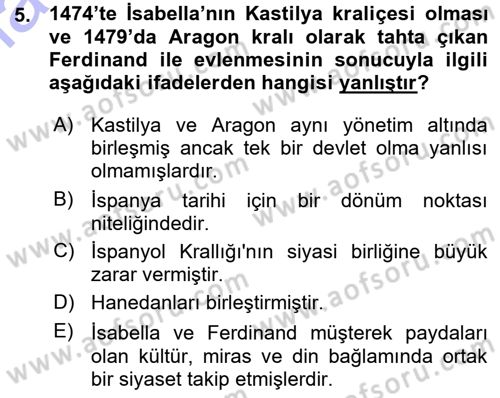 Sömürgecilik Tarihi (Avrupa-Amerika) Dersi 2015 - 2016 Yılı (Vize) Ara Sınav Soruları 5. Soru