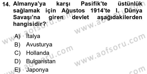 Sömürgecilik Tarihi (Avrupa-Amerika) Dersi 2015 - 2016 Yılı (Final) Dönem Sonu Sınav Soruları 14. Soru