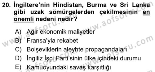 Sömürgecilik Tarihi (Avrupa-Amerika) Dersi 2015 - 2016 Yılı (Final) Dönem Sonu Sınav Soruları 20. Soru