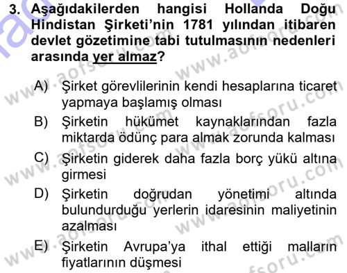 Sömürgecilik Tarihi (Avrupa-Amerika) Dersi 2015 - 2016 Yılı (Final) Dönem Sonu Sınav Soruları 3. Soru