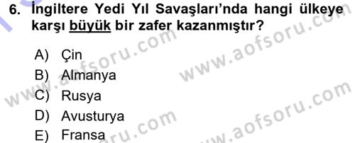 Sömürgecilik Tarihi (Avrupa-Amerika) Dersi 2015 - 2016 Yılı (Final) Dönem Sonu Sınav Soruları 6. Soru