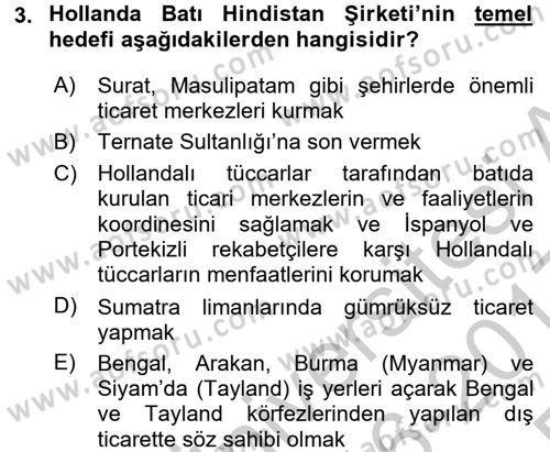 Sömürgecilik Tarihi (Avrupa-Amerika) Dersi 2016 - 2017 Yılı 3 Ders Sınav Soruları 3. Soru