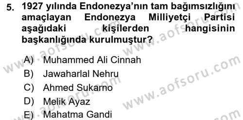 Sömürgecilik Tarihi (Avrupa-Amerika) Dersi 2016 - 2017 Yılı 3 Ders Sınav Soruları 5. Soru