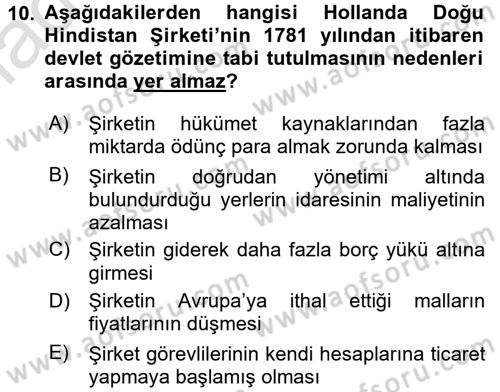 Sömürgecilik Tarihi (Avrupa-Amerika) Dersi 2016 - 2017 Yılı (Vize) Ara Sınav Soruları 10. Soru