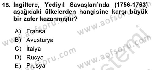 Sömürgecilik Tarihi (Avrupa-Amerika) Dersi Ara Sınavı Deneme Sınav Soruları 18. Soru