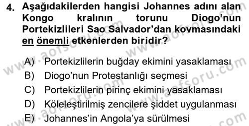 Sömürgecilik Tarihi (Avrupa-Amerika) Dersi Ara Sınavı Deneme Sınav Soruları 4. Soru