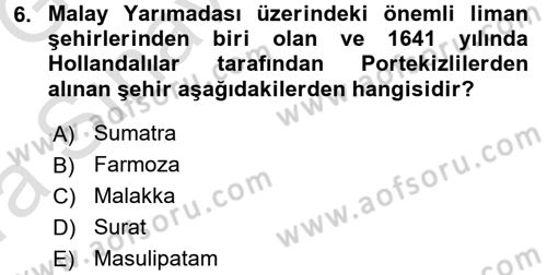 Sömürgecilik Tarihi (Avrupa-Amerika) Dersi Ara Sınavı Deneme Sınav Soruları 6. Soru