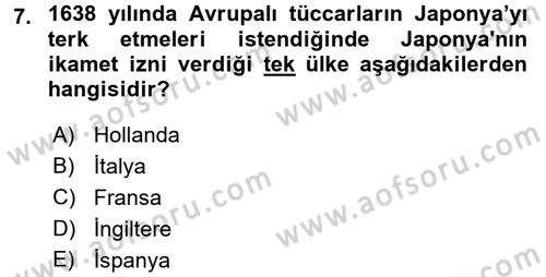 Sömürgecilik Tarihi (Avrupa-Amerika) Dersi 2016 - 2017 Yılı (Vize) Ara Sınav Soruları 7. Soru