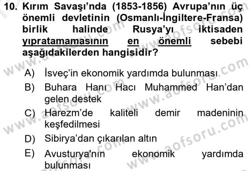 Sömürgecilik Tarihi (Avrupa-Amerika) Dersi 2016 - 2017 Yılı (Final) Dönem Sonu Sınav Soruları 10. Soru