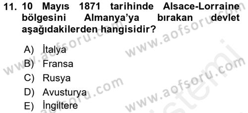 Sömürgecilik Tarihi (Avrupa-Amerika) Dersi 2016 - 2017 Yılı (Final) Dönem Sonu Sınav Soruları 11. Soru