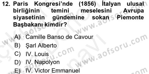 Sömürgecilik Tarihi (Avrupa-Amerika) Dersi 2016 - 2017 Yılı (Final) Dönem Sonu Sınav Soruları 12. Soru