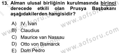 Sömürgecilik Tarihi (Avrupa-Amerika) Dersi 2016 - 2017 Yılı (Final) Dönem Sonu Sınavı 13. Soru