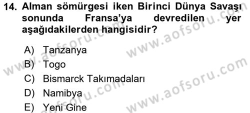 Sömürgecilik Tarihi (Avrupa-Amerika) Dersi 2016 - 2017 Yılı (Final) Dönem Sonu Sınav Soruları 14. Soru