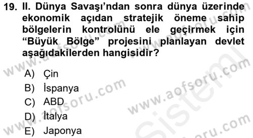 Sömürgecilik Tarihi (Avrupa-Amerika) Dersi 2016 - 2017 Yılı (Final) Dönem Sonu Sınav Soruları 19. Soru