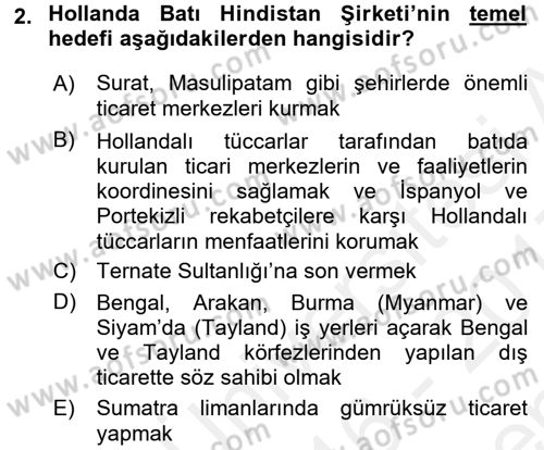 Sömürgecilik Tarihi (Avrupa-Amerika) Dersi 2016 - 2017 Yılı (Final) Dönem Sonu Sınav Soruları 2. Soru