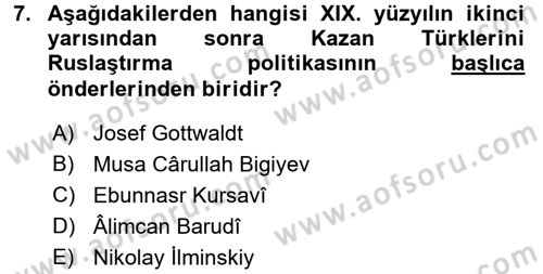 Sömürgecilik Tarihi (Avrupa-Amerika) Dersi 2016 - 2017 Yılı (Final) Dönem Sonu Sınav Soruları 7. Soru